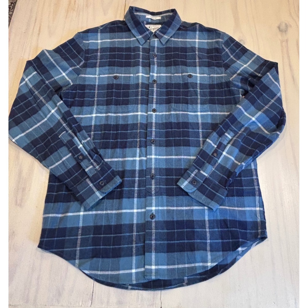 Lucky Brand Mens Blue Plaid Saturday Stretch Flannel Shirt Classic Fit Medium
